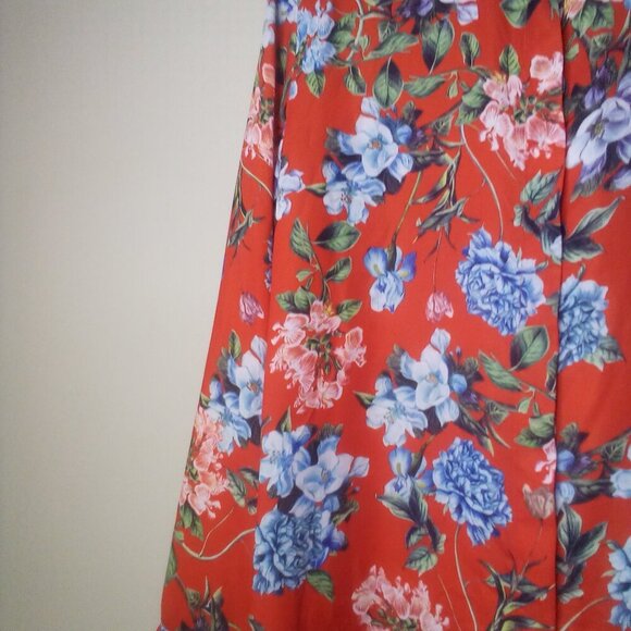 H & M Shirt Women 12 Button Front Long Sleeve Floral Red Blue Green - Picture 4 of 14